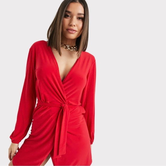 ASOS | Club L London | Slinky Wrap Dress | Mini | Red | NWT | 6 - Picture 5 of 12